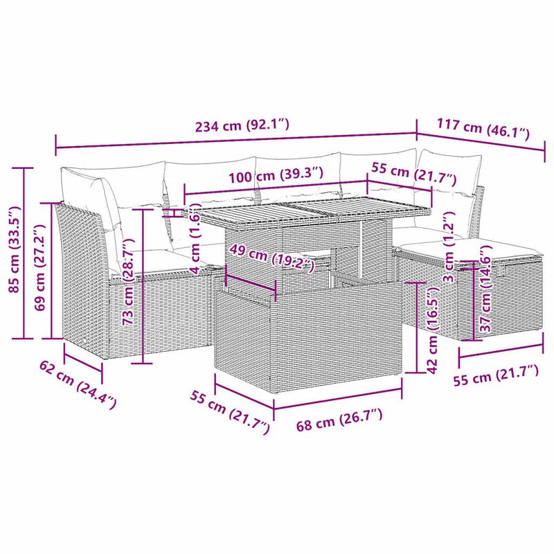 Casa si Gradina - Gradina si terasa - Mobilier exterior - Seturi mobila gradina - Set canapele gradina cu perne 6 piese bej poliratan/lemn acacia - Infinity.ro
