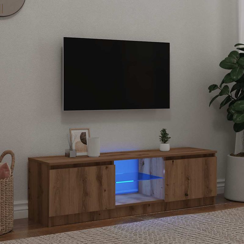 Casa si Gradina - Mobilier - Comode si corpuri - Comode - Dulap TV cu LED stejar artizanal 120x30x36cm lemn prelucrat - Infinity.ro