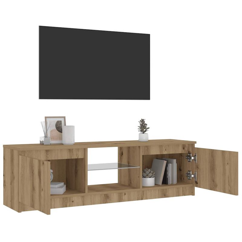 Casa si Gradina - Mobilier - Comode si corpuri - Comode - Dulap TV cu LED stejar artizanal 120x30x36cm lemn prelucrat - Infinity.ro