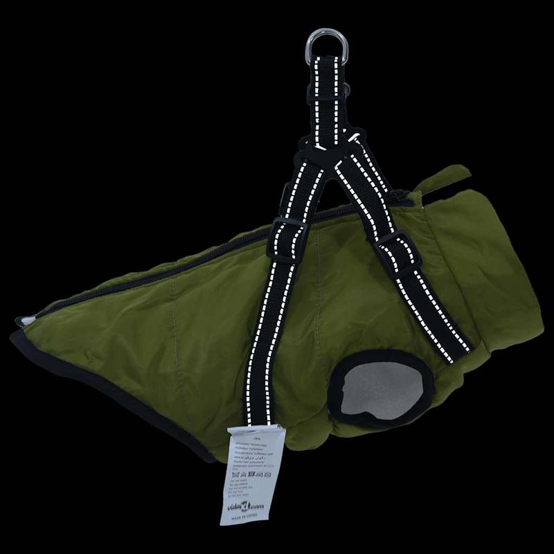 Petshop - Articole imbracaminte - Haine animale - Haina caini cu ham impermeabila reflectorizanta, verde kaki, L - Infinity.ro