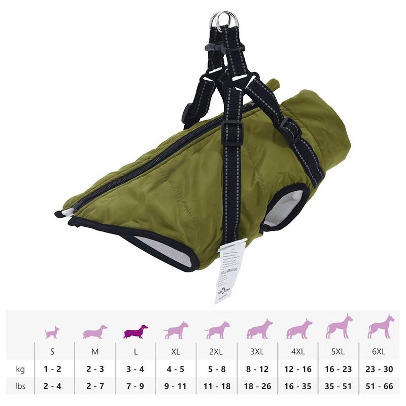 Petshop - Articole imbracaminte - Haine animale - Haina caini cu ham impermeabila reflectorizanta, verde kaki, L - Infinity.ro