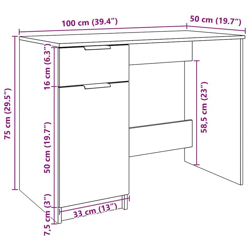 Casa si Gradina - Mobilier - Mese si birouri - Birouri - Birou, stejar artizanal, 100x50x75 cm, lemn prelucrat - Infinity.ro