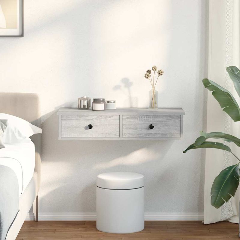 Casa si Gradina - Mobilier - Biblioteci si rafturi - Rafturi - Raft de perete cu sertare gri Sonoma 80x31x17 cm Lemn prelucrat, mărime 80x34x17 cm - Infinity.ro