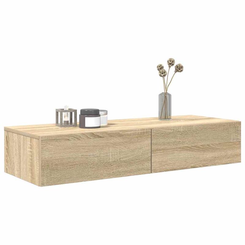 Casa si Gradina - Mobilier - Biblioteci si rafturi - Rafturi - Raft de perete cu sertare Stejar Sonoma lemn prelucrat, mărime 100x36x19 cm - Infinity.ro