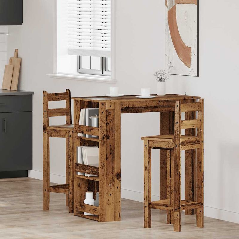 Casa si Gradina - Mobilier - Mese si birouri - Mese bucatarie si dining - Masa de bar cu raft de depozitare, Lemn vechi, 102x50x103,5 cm - Infinity.ro