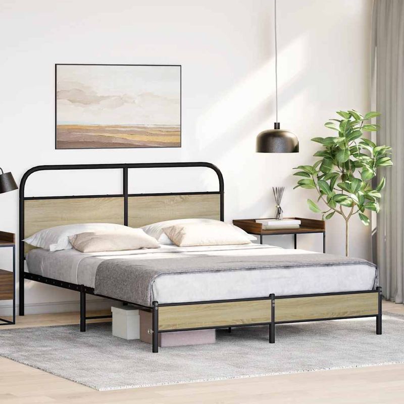 Casa si Gradina - Mobilier - Paturi si accesorii - Paturi - Cadru de pat fara saltea 160x200 cm Lemn derivat stejar Sonoma, model cu tăblie de cap și tăblie de picioare joasă - Infinity.ro