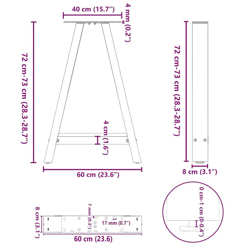 Casa si Gradina - Mobilier - Feronerie si accesorii mobila - Picioare pentru masuta cafea in forma de A, 2 buc Antracit Otel, mărime 60x(72-73) cm - Infinity.ro