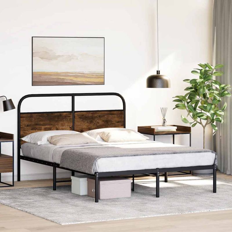 Casa si Gradina - Mobilier - Paturi si accesorii - Paturi - Cadru de pat fara saltea 120x190 cm Stejar fumuriu, model cu tăblie - Infinity.ro