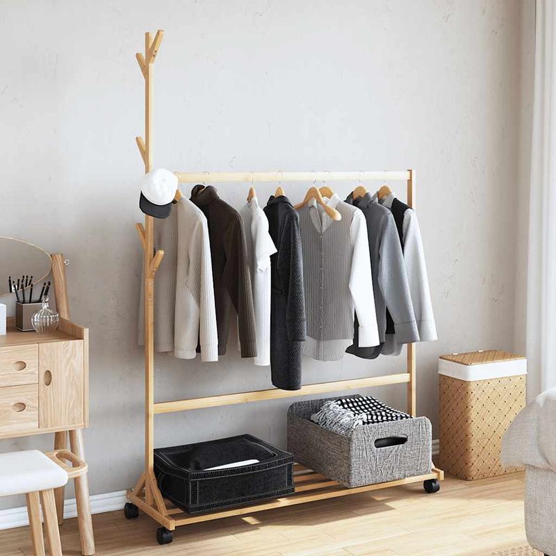 Casa si Gradina - Mobilier - Organizare si depozitare - Cuiere - Suport pentru haine cu carlige si roti 100x35x157 cm bambus - Infinity.ro