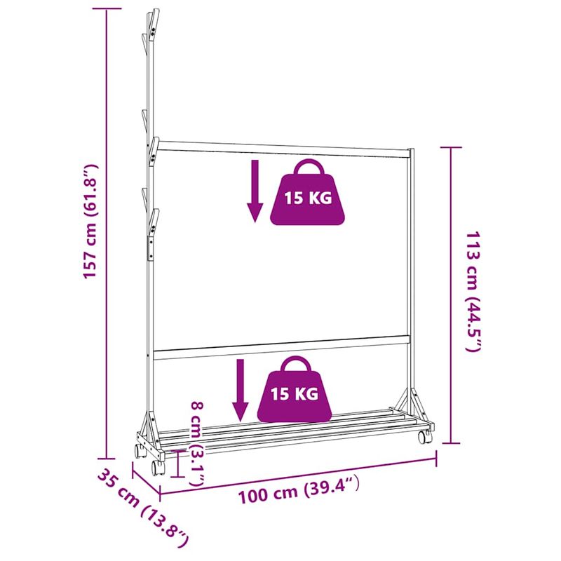 Casa si Gradina - Mobilier - Organizare si depozitare - Cuiere - Suport pentru haine cu carlige si roti 100x35x157 cm bambus - Infinity.ro