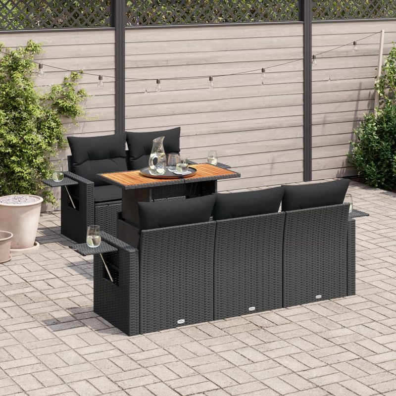 Casa si Gradina - Gradina si terasa - Mobilier exterior - Seturi mobila gradina - Set mobilier de gradina cu perne, 6 piese, negru, poliratan - Infinity.ro
