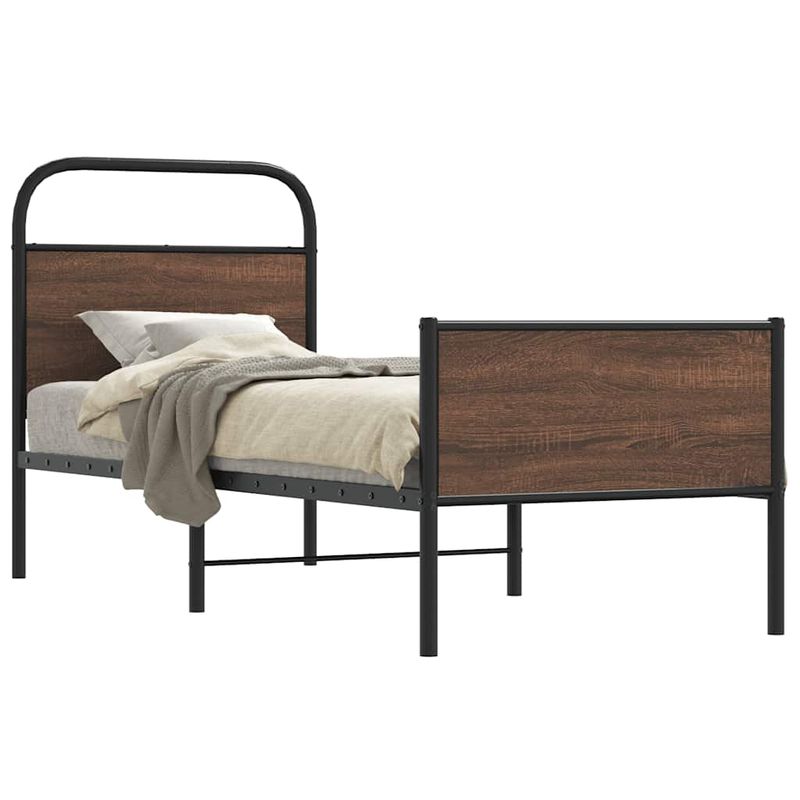 Casa si Gradina - Mobilier - Paturi si accesorii - Paturi - Cadru de pat fara saltea 80x200cm Stejar maro lemn prelucrat, model cu tăblie de cap și tăblie de picioare înaltă - Infinity.ro
