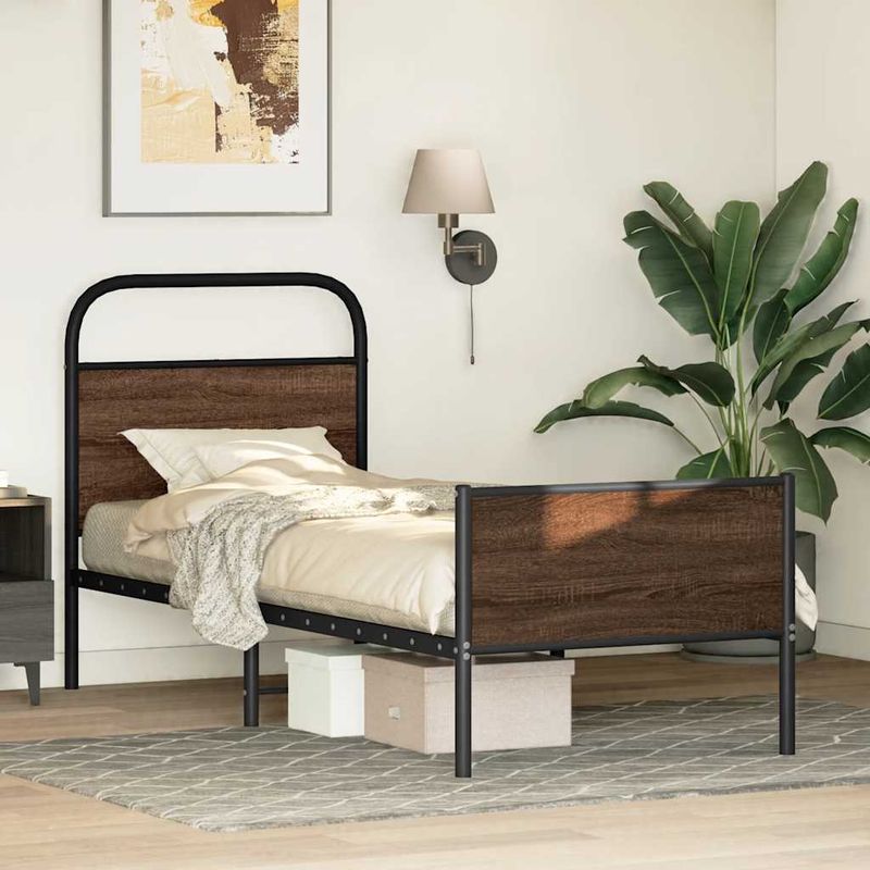 Casa si Gradina - Mobilier - Paturi si accesorii - Paturi - Cadru de pat fara saltea 80x200cm Stejar maro lemn prelucrat, model cu tăblie de cap și tăblie de picioare înaltă - Infinity.ro