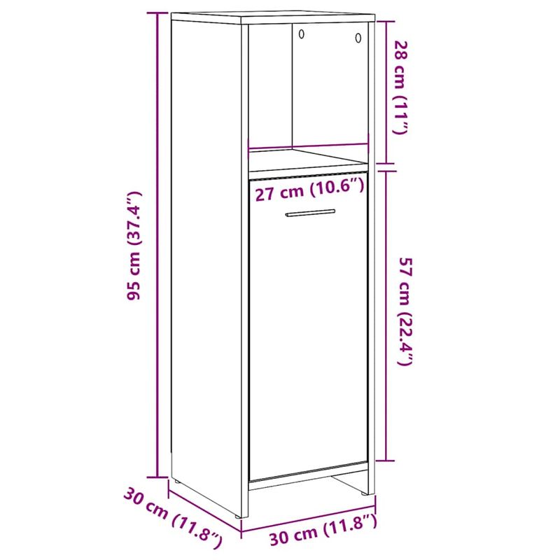 Casa si Gradina - Mobilier - Mobilier baie - Comode baie - Dulap de baie, gri beton, 30 x 30 x 95 cm, PAL - Infinity.ro