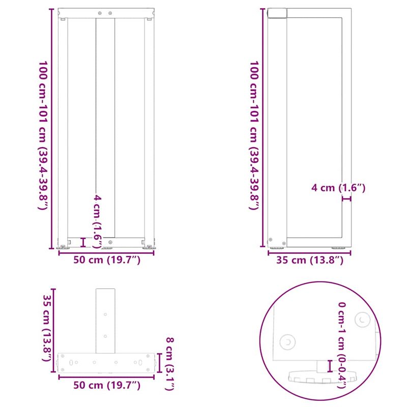 Casa si Gradina - Mobilier - Feronerie si accesorii mobila - Picioare pentru masa de bar in forma de T, 2 buc alb otel, mărime 50x35x(100-101) cm - Infinity.ro