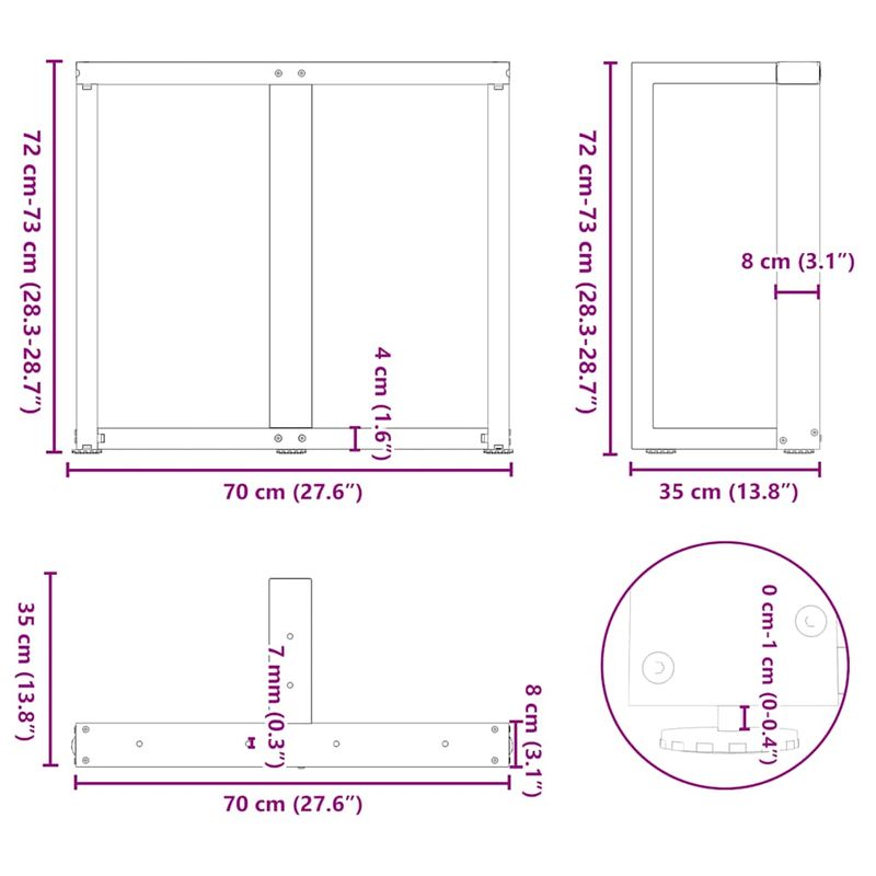 Casa si Gradina - Mobilier - Feronerie si accesorii mobila - Picioare pentru masa in forma de T, 2 buc Negru Otel, mărime 70x35x(72-73) cm - Infinity.ro