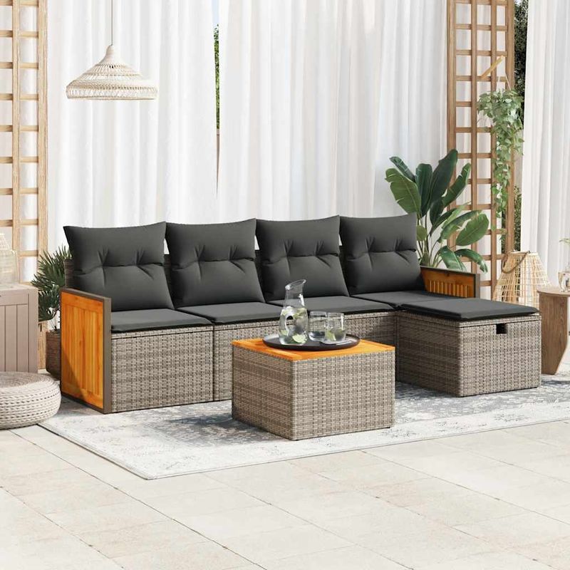 Casa si Gradina - Gradina si terasa - Mobilier exterior - Seturi mobila gradina - Set mobilier gradina cu perne, 6 piese, gri, poliratan - Infinity.ro