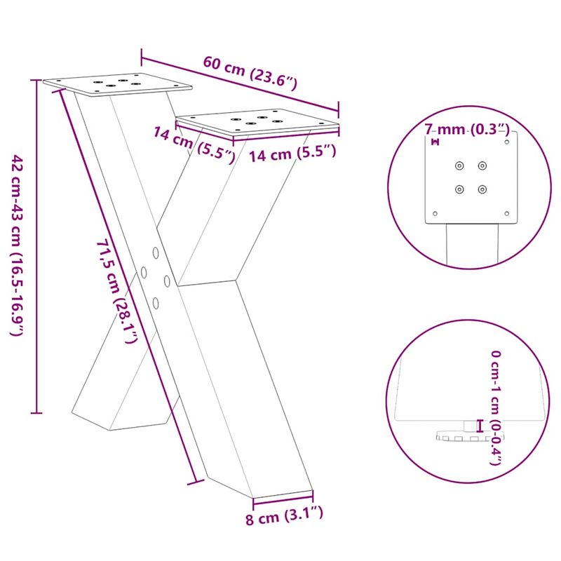 Casa si Gradina - Mobilier - Feronerie si accesorii mobila - Picioare pentru masuta cafea in forma de X, 2 buc Antracit Otel, mărime 60x(42-43) cm (80 mm) - Infinity.ro
