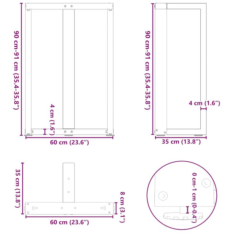 Casa si Gradina - Mobilier - Feronerie si accesorii mobila - Picioare pentru masa de bar in forma de T, 2 buc antracit otel, mărime 60x35x(90-91) cm - Infinity.ro