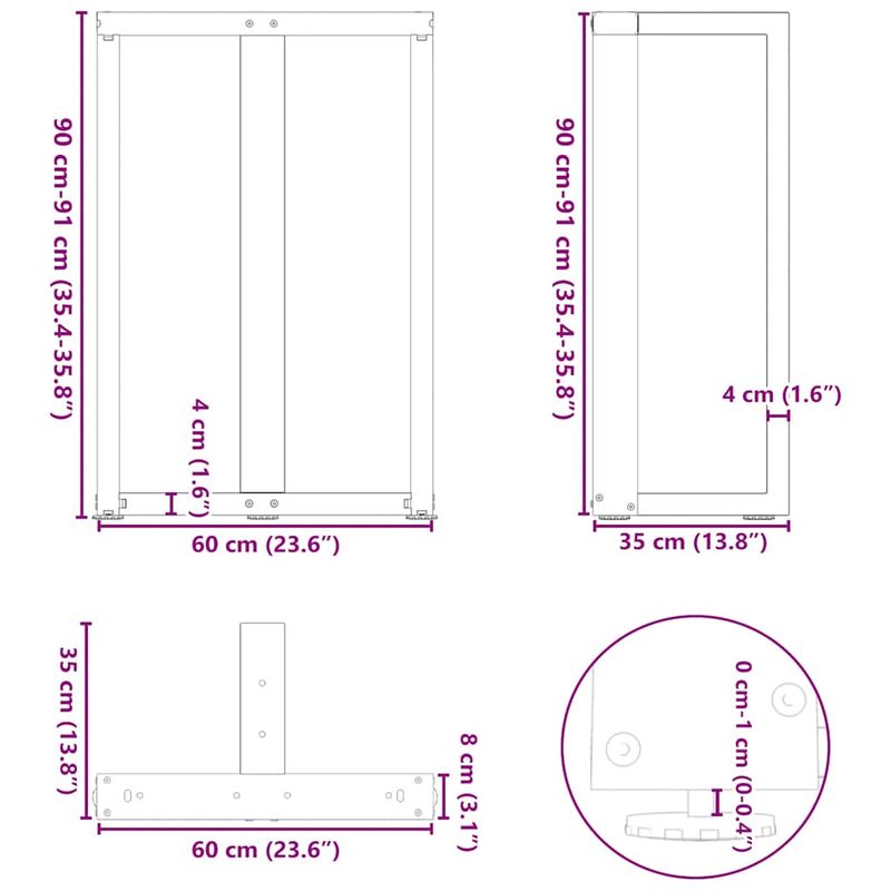 Casa si Gradina - Mobilier - Feronerie si accesorii mobila - Picioare pentru masa de bar in forma de T, 2 buc Negru Otel, mărime 60x35x(90-91) cm - Infinity.ro