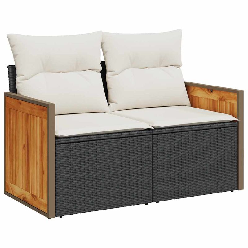 Casa si Gradina - Gradina si terasa - Mobilier exterior - Seturi mobila gradina - Set canapele gradina perne 7 piese negru, poliratan/lemn acacia - Infinity.ro