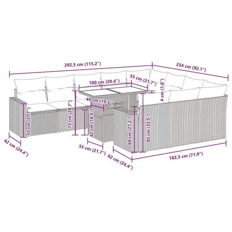 Casa si Gradina - Gradina si terasa - Mobilier exterior - Seturi mobila gradina - Set canapele de gradina cu perne, 11 piese, gri, poliratan - Infinity.ro
