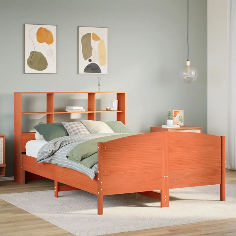 Casa si Gradina - Mobilier - Paturi si accesorii - Paturi - Pat cu biblioteca fara saltea, maro, 120x190 cm, lemn masiv pin - Infinity.ro