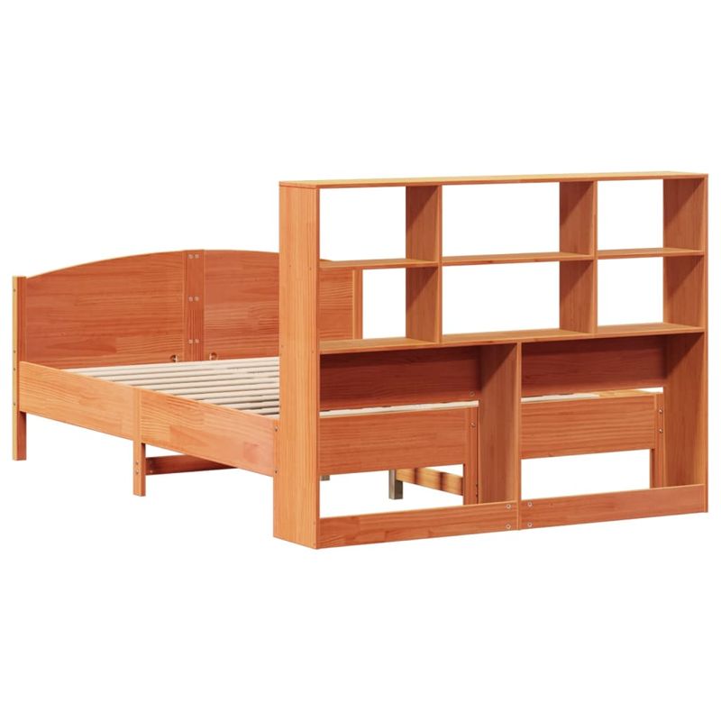 Casa si Gradina - Mobilier - Paturi si accesorii - Paturi - Pat cu biblioteca fara saltea, maro, 120x190 cm, lemn masiv pin - Infinity.ro
