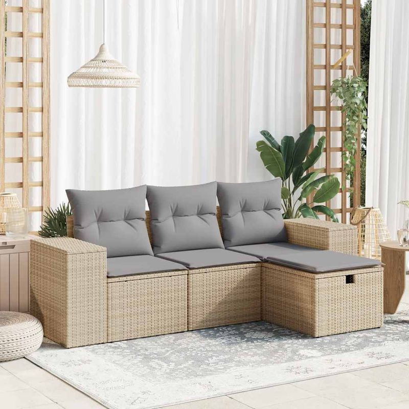 Casa si Gradina - Gradina si terasa - Mobilier exterior - Seturi mobila gradina - Set canapele de gradina, 4 piese, cu perne, bej, poliratan - Infinity.ro