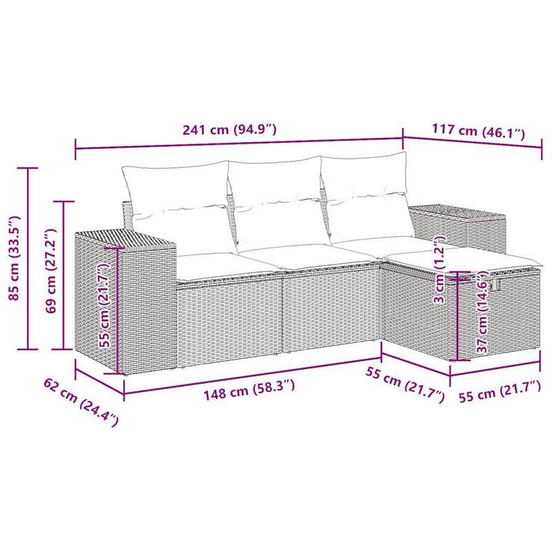 Casa si Gradina - Gradina si terasa - Mobilier exterior - Seturi mobila gradina - Set canapele de gradina, 4 piese, cu perne, bej, poliratan - Infinity.ro