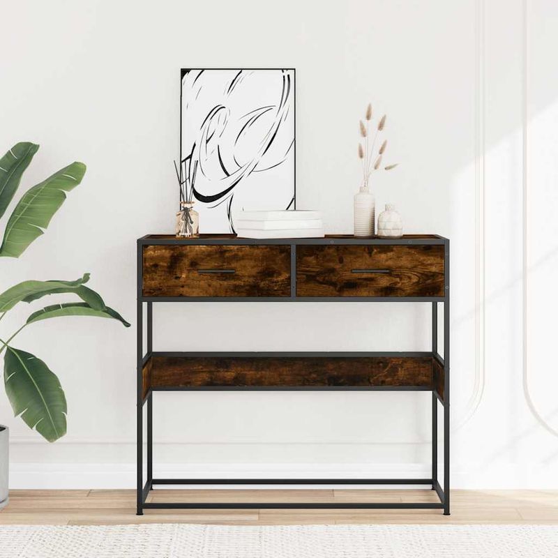 Casa si Gradina - Mobilier - Comode si corpuri - Console - Masuta consola, stejar fumuriu, 90x35x80 cm, lemn prelucrat - Infinity.ro