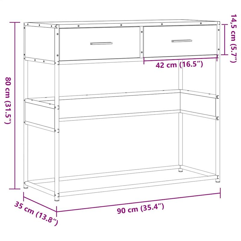 Casa si Gradina - Mobilier - Comode si corpuri - Console - Masuta consola, stejar fumuriu, 90x35x80 cm, lemn prelucrat - Infinity.ro