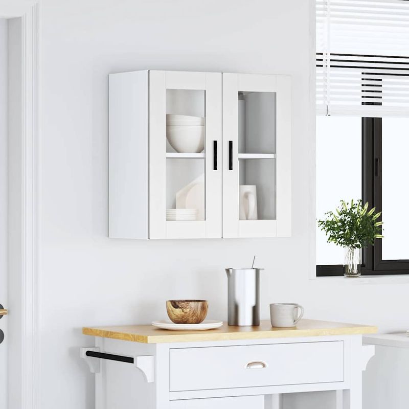 Casa si Gradina - Mobilier - Comode si corpuri - Corpuri bucatarie - Dulap de bucatarie cu usa din sticla „Porto” alb, model 1x dulap de perete din sticlă (2 uși), mărime 60x31x60 cm - Infinity.ro