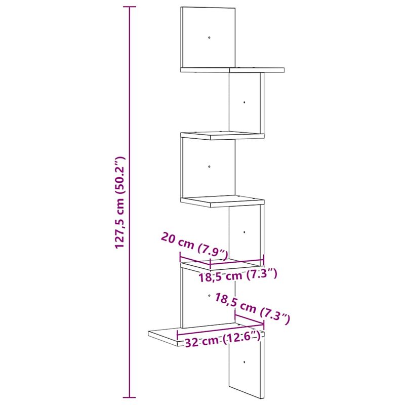 Casa si Gradina - Mobilier - Biblioteci si rafturi - Rafturi - Raft coltar perete stejar fumuriu 32x32x127,5 cm lemn prelucrat - Infinity.ro