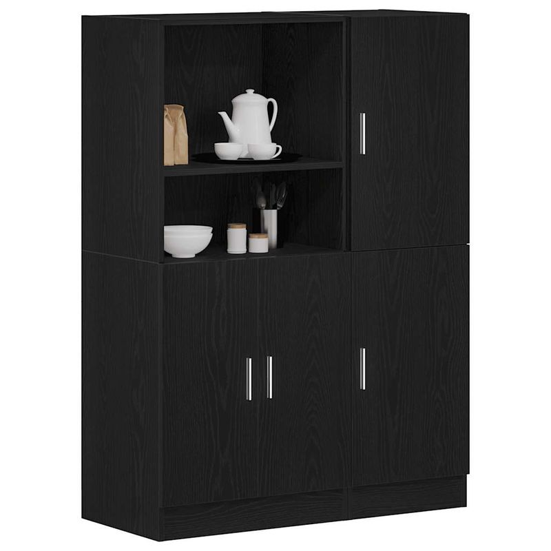 Casa si Gradina - Mobilier - Biblioteci si rafturi - Rafturi - Set dulap de bucatarie 2 piese Lemn negru prelucrat - Infinity.ro