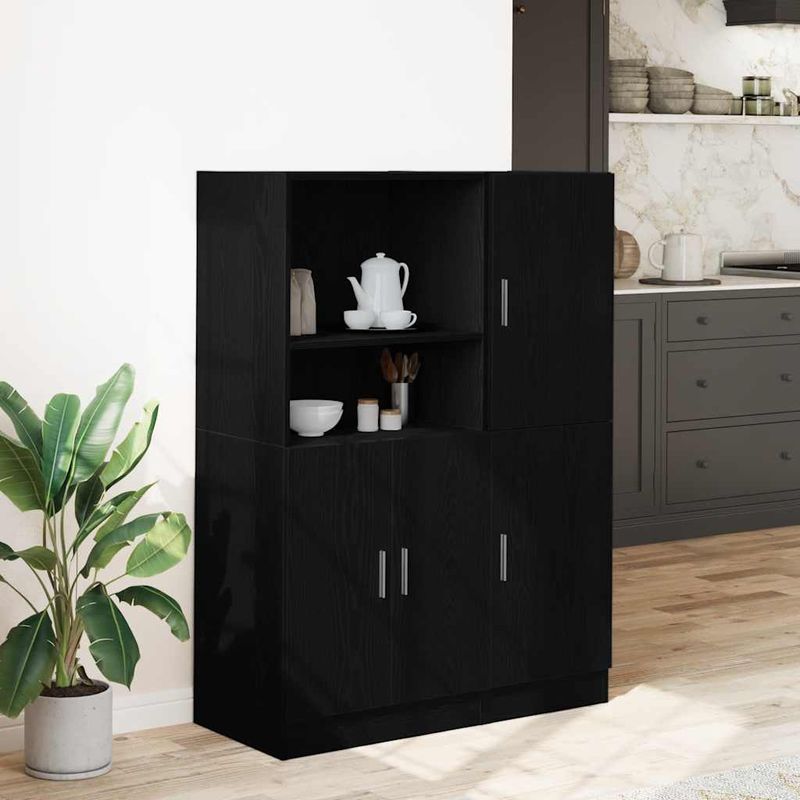 Casa si Gradina - Mobilier - Biblioteci si rafturi - Rafturi - Set dulap de bucatarie 2 piese Lemn negru prelucrat - Infinity.ro