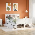 Casa si Gradina - Mobilier - Paturi si accesorii - Paturi - Pat cu biblioteca fara saltea, alb, 140x190 cm, lemn masiv pin - Infinity.ro