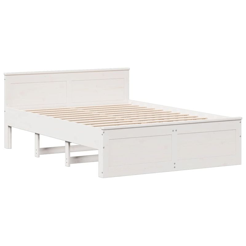 Casa si Gradina - Mobilier - Paturi si accesorii - Paturi - Pat cu biblioteca fara saltea, alb, 140x190 cm, lemn masiv pin - Infinity.ro