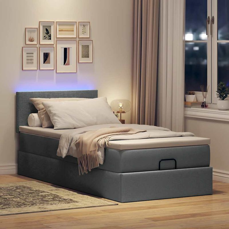 Casa si Gradina - Mobilier - Paturi si accesorii - Paturi - Pat otoman cu saltea tesatura gri inchis 90x200 cm, model design simplu - Infinity.ro