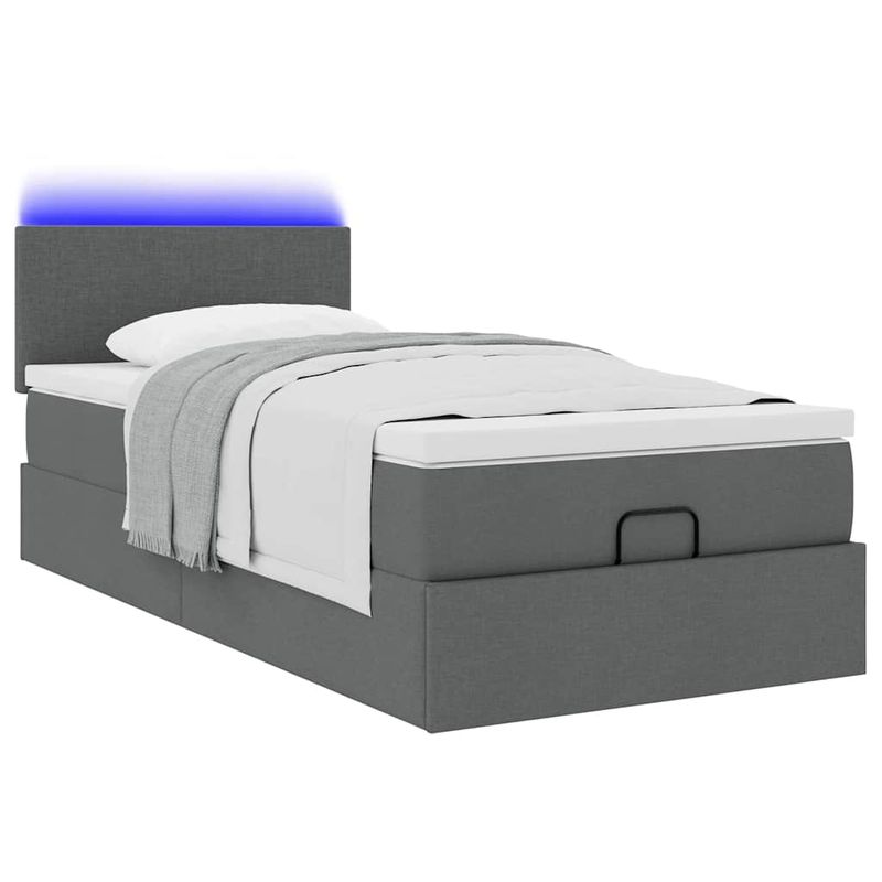 Casa si Gradina - Mobilier - Paturi si accesorii - Paturi - Pat otoman cu saltea tesatura gri inchis 90x200 cm, model design simplu - Infinity.ro