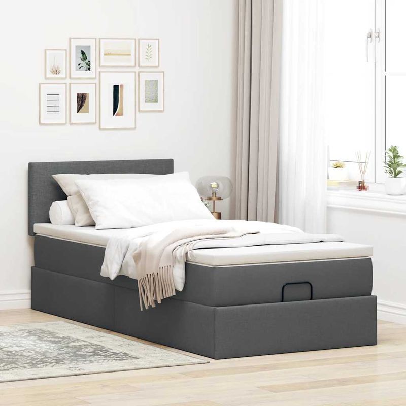 Casa si Gradina - Mobilier - Paturi si accesorii - Paturi - Pat otoman cu saltea tesatura gri inchis 90x200 cm, model design simplu - Infinity.ro