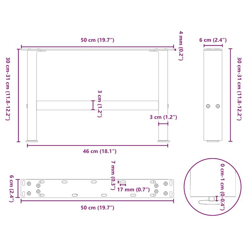 Casa si Gradina - Mobilier - Feronerie si accesorii mobila - Picioare masuta de cafea Negru 2 buc 30×50 cm Otel - Infinity.ro