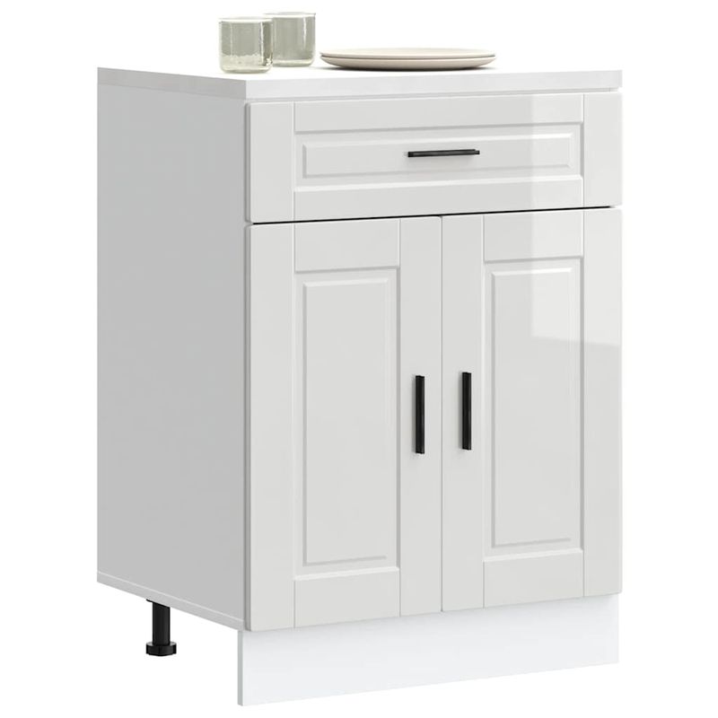 Casa si Gradina - Mobilier - Comode si corpuri - Corpuri bucatarie - Dulap baza de bucatarie „Porto” din lemn prelucrat alb lucios, mărime 60x46x81.5 cm, model 1x dulap inferior (2 uși 1 sertar) - Infinity.ro