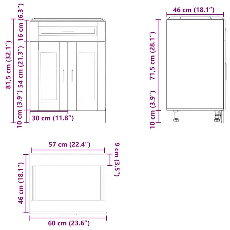 Casa si Gradina - Mobilier - Comode si corpuri - Corpuri bucatarie - Dulap baza de bucatarie „Porto” din lemn prelucrat alb lucios, mărime 60x46x81.5 cm, model 1x dulap inferior (2 uși 1 sertar) - Infinity.ro