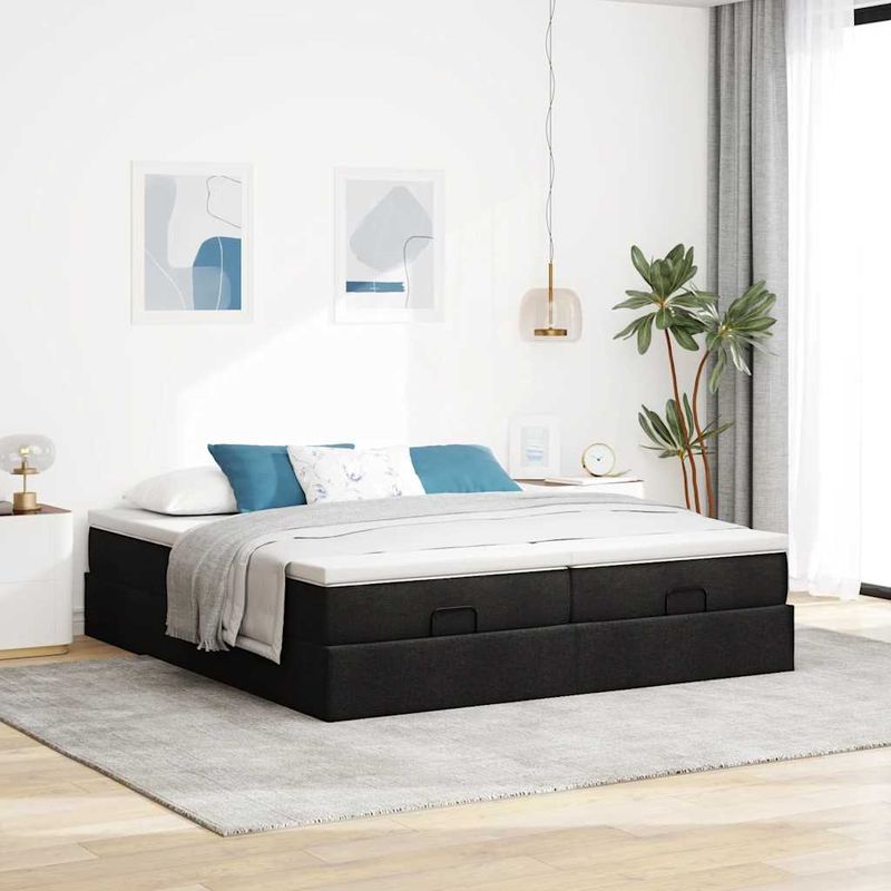 Casa si Gradina - Mobilier - Paturi si accesorii - Paturi - Cadru de pat otoman cu saltele, tesatura neagra 200x200cm - Infinity.ro