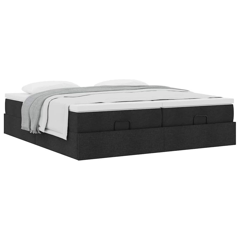 Casa si Gradina - Mobilier - Paturi si accesorii - Paturi - Cadru de pat otoman cu saltele, tesatura neagra 200x200cm - Infinity.ro