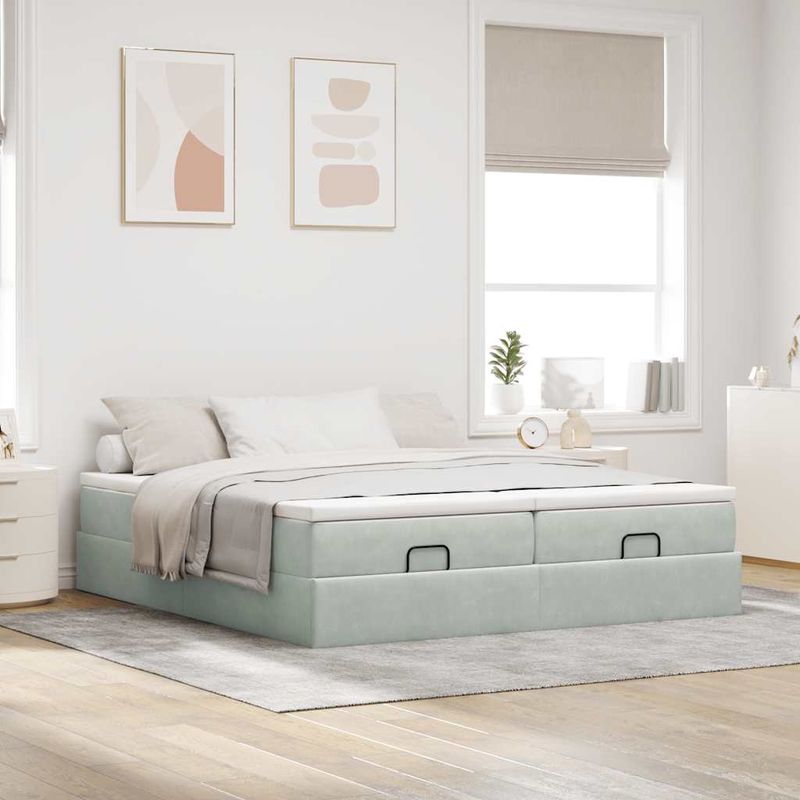 Casa si Gradina - Mobilier - Paturi si accesorii - Paturi - Cadru de pat otoman cu saltele Gri deschis 200x200cm catifea - Infinity.ro