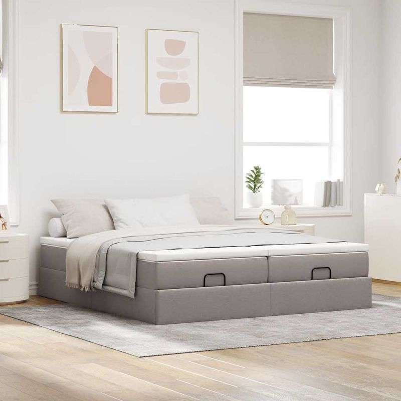 Casa si Gradina - Mobilier - Paturi si accesorii - Paturi - Cadru de pat otoman cu saltele Taupe 200x200cm tesatura - Infinity.ro