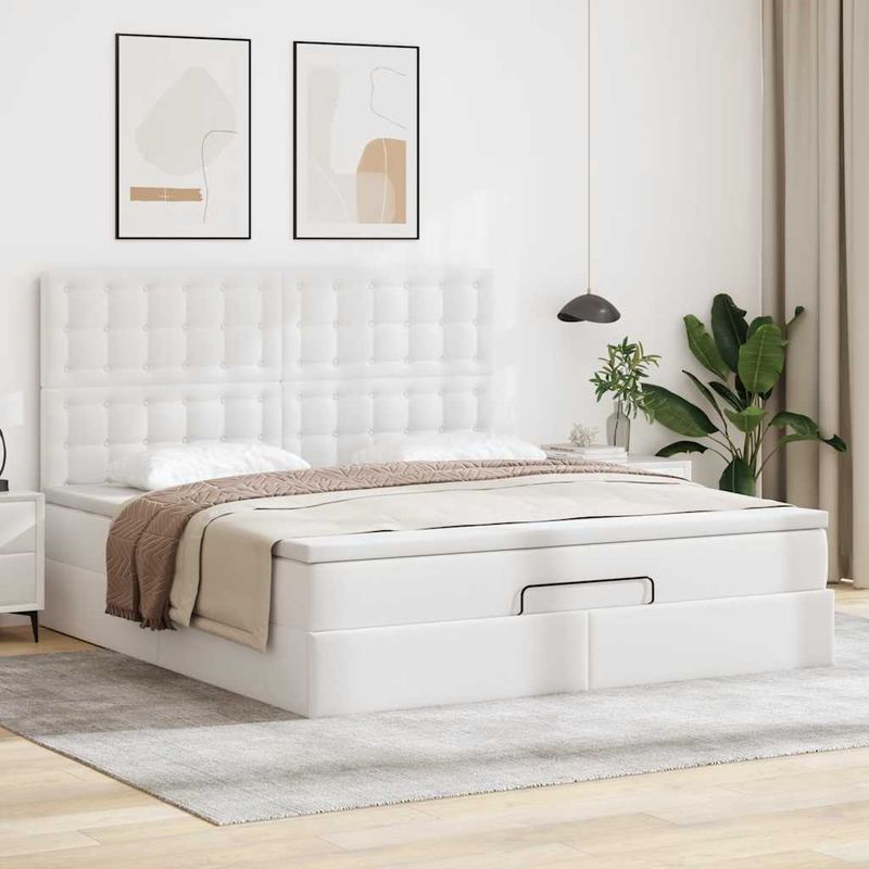 Casa si Gradina - Mobilier - Paturi si accesorii - Paturi - Cadru de pat otoman cu saltea alb 160x200cm piele artificiala - Infinity.ro