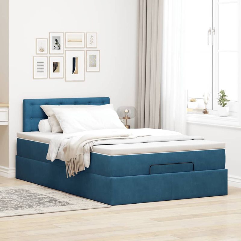 Casa si Gradina - Mobilier - Paturi si accesorii - Paturi - Cadru pat otoman cu saltea Albastru inchis 120x190 cm catifea - Infinity.ro